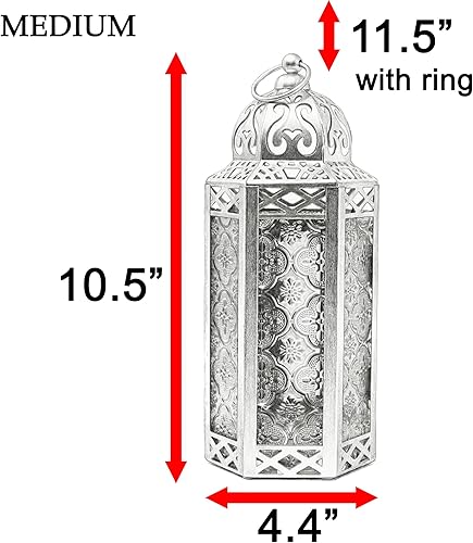 Miniatura 7 de Vela Lanterns - Farol portavelas decorativo, estilo marroquí, 3 piezas, cristal púrpura, tamaño mediano