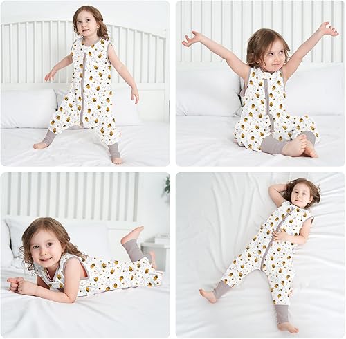 Miniatura 2 de TOG 0.5 - Saco de dormir sin mangas para bebé con piernas, suave manta sin pies, saco de dormir 100% algodón para niños y niñas (blanco, abejas, L