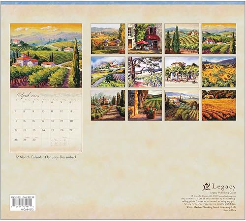 Miniatura 2 de Legacy Wine Country Hills - Calendario de pared colgante de papel amarillo de 13 x 12 pulgadas