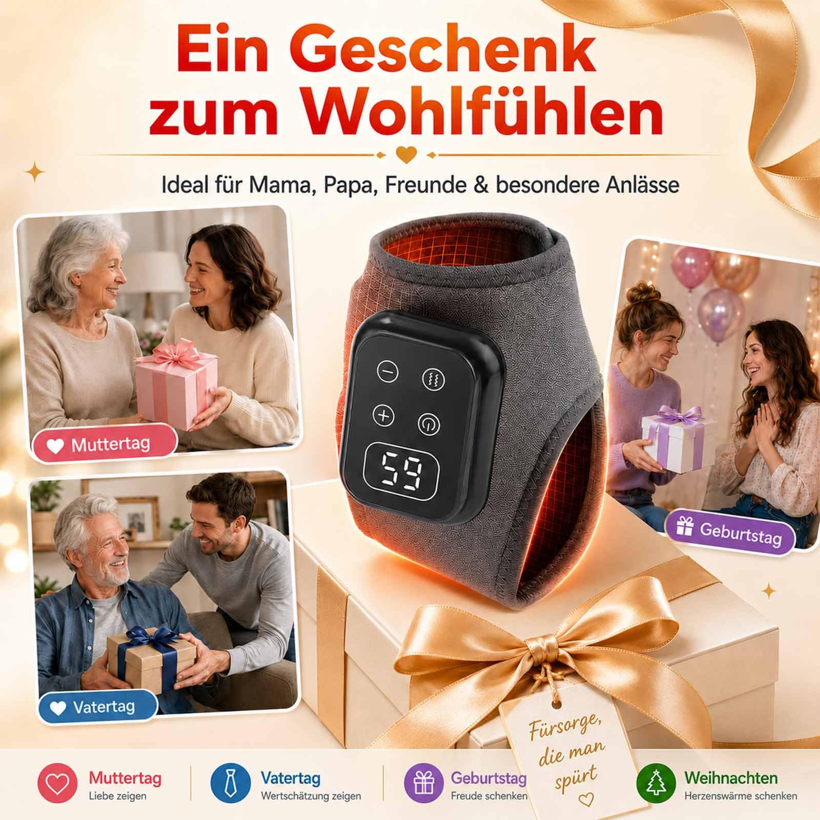 3-in-1 Fussmassagegerät mit Wärme, Kabellos Fußmassagegerät für Schmerzlinderung & Durchblutung, 5 Vibrationsmodi & 5 Heizstufen, USB-C Wiederaufladbares, Ideal für Zuhause, Büro und Sportler, 2 Stück