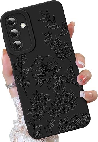 OOK Galaxy A15 Case Cute Flower Floral Design for Girls Women Black | Soft TPU Camera Lens Protective Phone Cover Designed for Samsung Galaxy A15