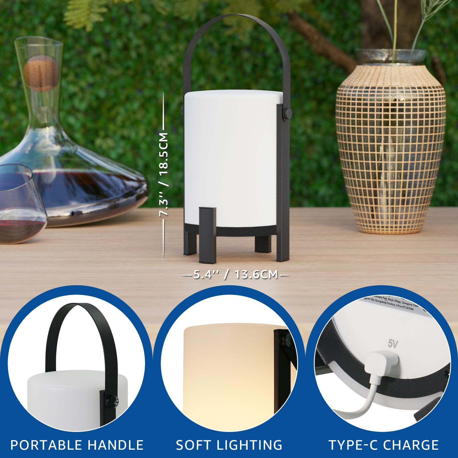 RWWR Lampe de Table Sans Fil Portable LED Lampe de Table d'Extérieur 3000K et Mode Bougie Lampe de Table Rechargeable Dimmable avec Fonction Minuterie IP44 pour Camping Jardin Balcon Terrasse