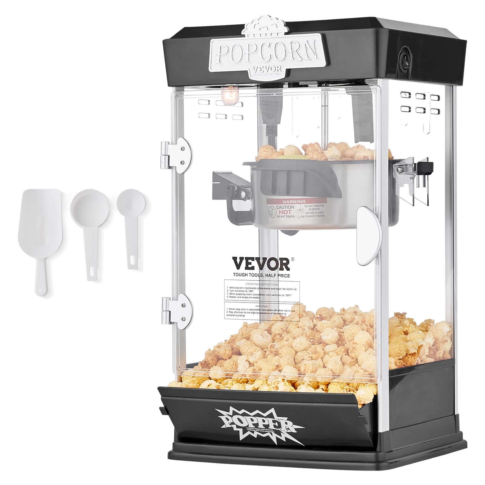 VEVOR Máquina para Hacer Palomitas de Maíz, 480 W, 4 oz, Produce 1,5 Galones por Tanda, Máquina para Hacer Palomitas de Maíz de Sobremesa, Incluye 3 Palas, Estilo Cine, Negro, 275 x 240 x 485 mm