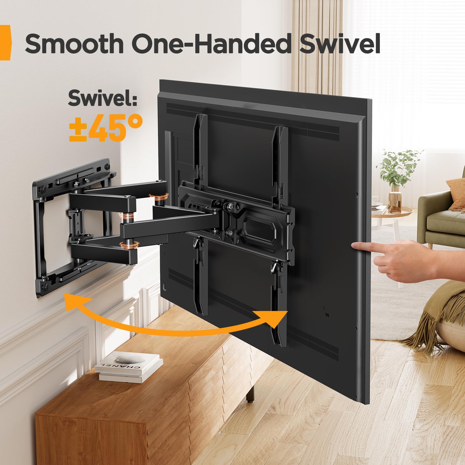 Perlegear PGMFK4 - Supporto da parete per TV da 26-65 pollici, supporto per TV con bracci girevoli e articolati, estensione inclinabile, VESA max 400 x 400 mm fino a 44,9 kg, perni in legno da 16