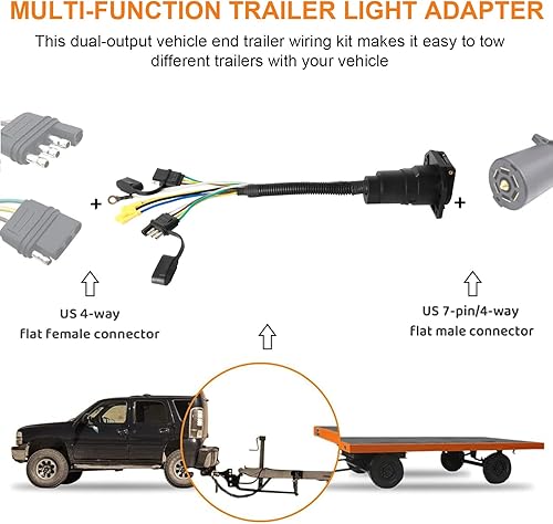 Miniatura 2 de TIROL Adaptador de luz de remolque de 4 vías plano y hoja de 4 a 7 vías, kit de cableado de remolque lateral de vehículo de 4 pines, enchufe de luz