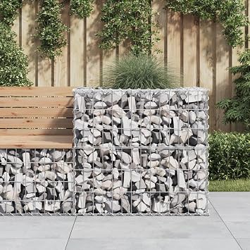 Gecheer Galvanized Iron Gabion Basket Planter 27.6 x 27.6 x 25.6 Inch Square Outdoor Decorative Garden Border with Industrial Silver Finish