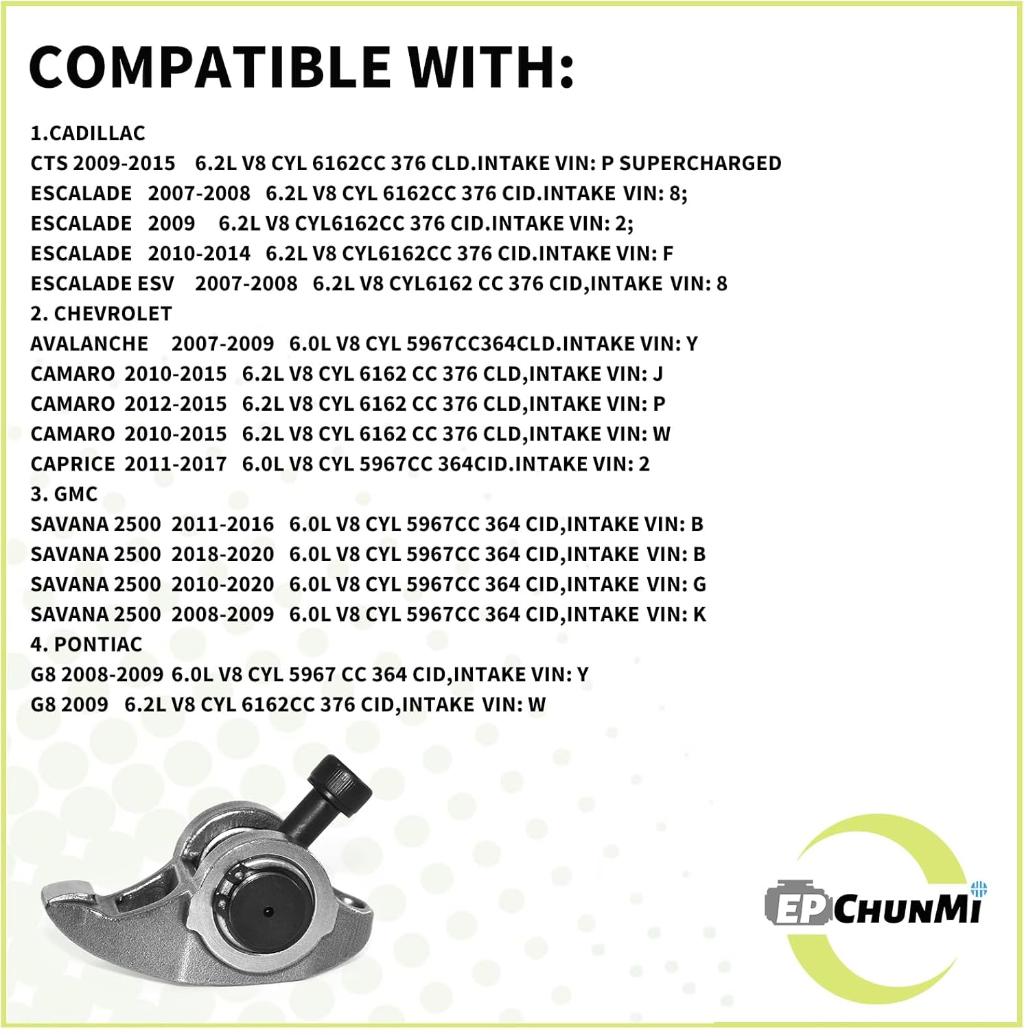 8Pcs Offset Rocker Arm for GMC for Chevrolet 1.7 Ratio Intake with bolts LS3 L99 L76 L92 LS9 LSA 6.0L 6.2L engines Replaces 12569167 12696105 12669995 MR-1342