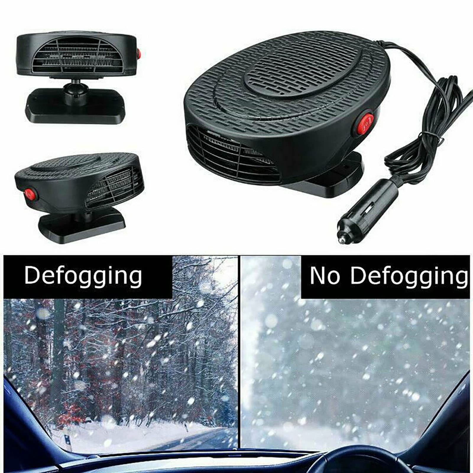 Genérico Calentador Eléctrico 12V para Coche, Ventilador Desempañador Silencioso, Descongelador de Parabrisas para Vehículos y Camiones