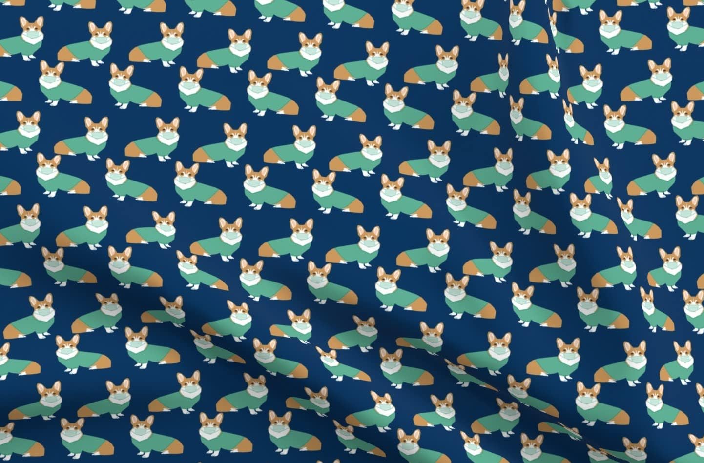 Spoonflower Fabric - Corgis, Scrubs, Operating Room, Dog, Navy, Aqua, Hospital, Medical, Printed on Chiffon Fabric by The Yard - Sewing Fashion Apparel Dresses Home Decor