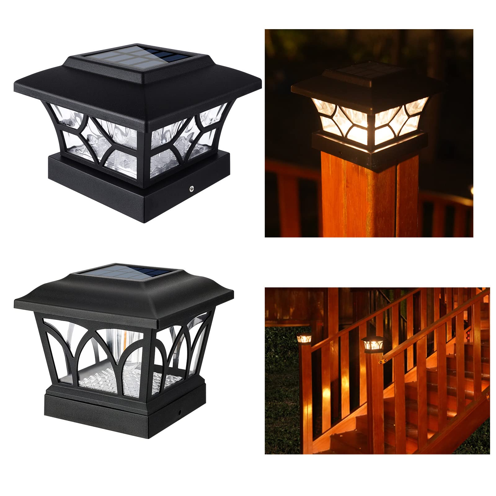 VOLISUN 4 Pack Solar Post Cap Lights and 4 Pack Solar Fence Post Cap Lights for Your Fence Post