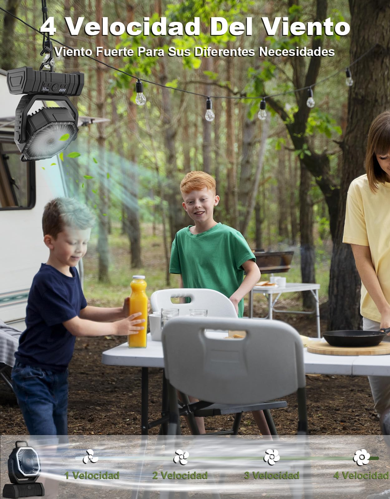 Richday Ventilador Camping 20000mAh, Ventilador Portatil Recargable, Ventilador USB de mesa con batería,Control Remoto, 270° de rotación,Luz LED, para Oficinas Dormitorio Tienda Camping Viaje