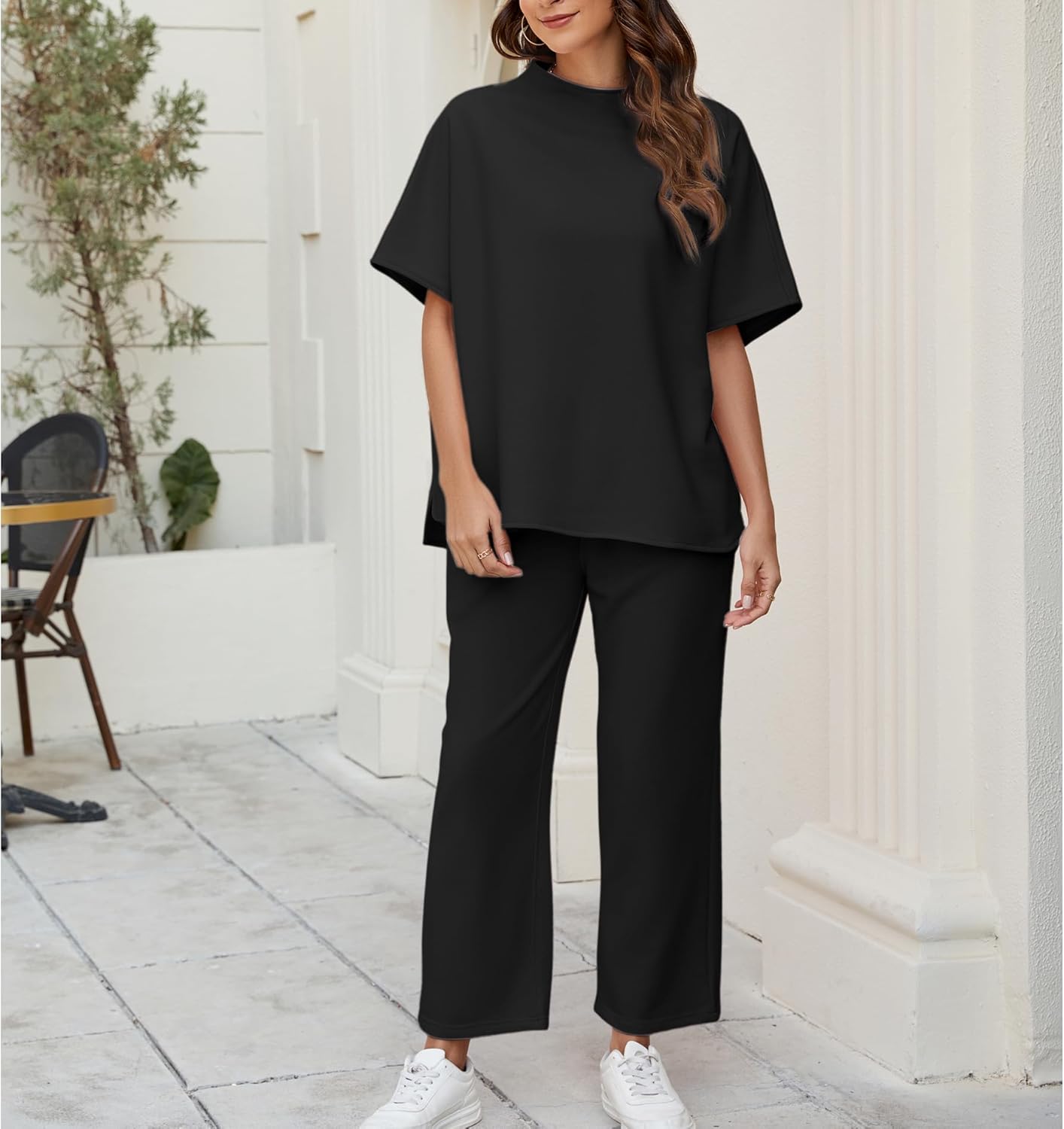 Songling 2 Piece Sets For Women Short Sleeve Pullover Tops and Wide Leg Pants Travel Lounge Matching Set With Pockets - Image 5