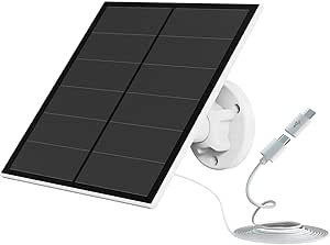 5W Panneau Solaire pour Caméra de Sécurité, Chargeur Solaire pour Caméra Extérieure à Batterie Rechargeable DC 5V, avec port Micro USB, Adaptateur USB-C, IP65 Waterproof, 1 Pack
