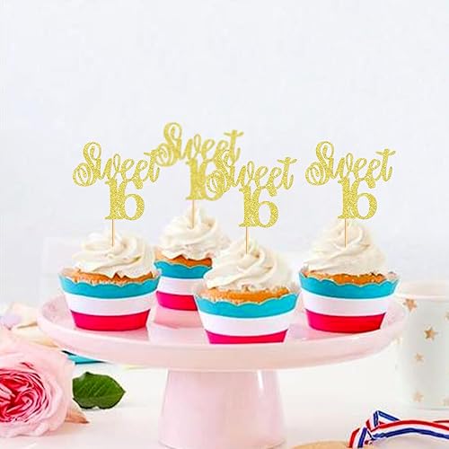 Miniatura 3 de Paquete de 24 adornos para cupcakes Sweet 16 Sweet Sixteen 16 Happy 16 para 16 cumpleaños, bodas, aniversarios, fiestas, suministros de decoración