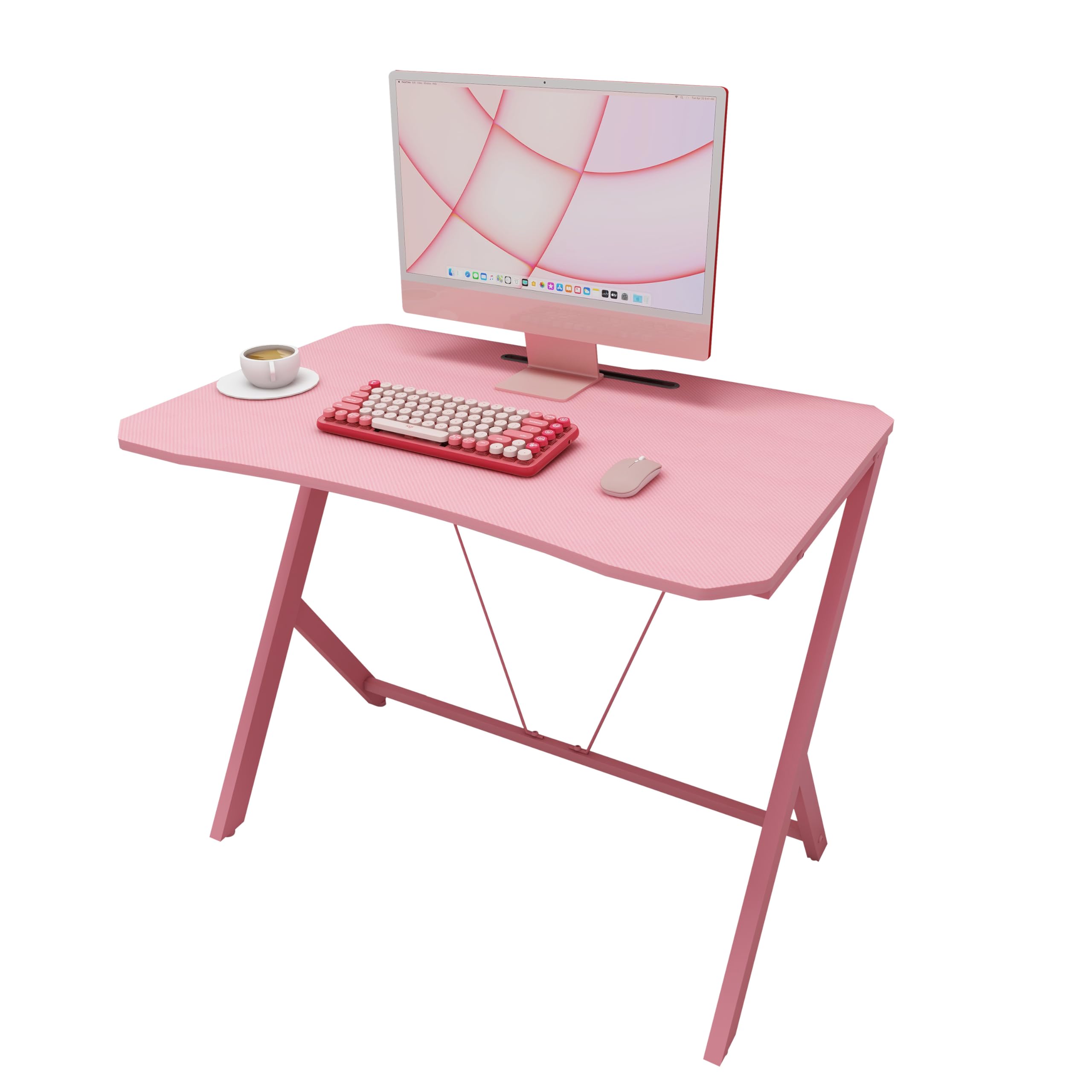 Bureau d'angle rose de 89 cm en fibre de carbone pour ordinateur et étude
