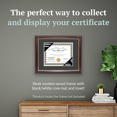 Vista 201 de Creative Picture Frames Marco de diploma de borde dorado caoba de 12 x 16 pulgadas con vidrio negro y colgadores de pared instalados, marco