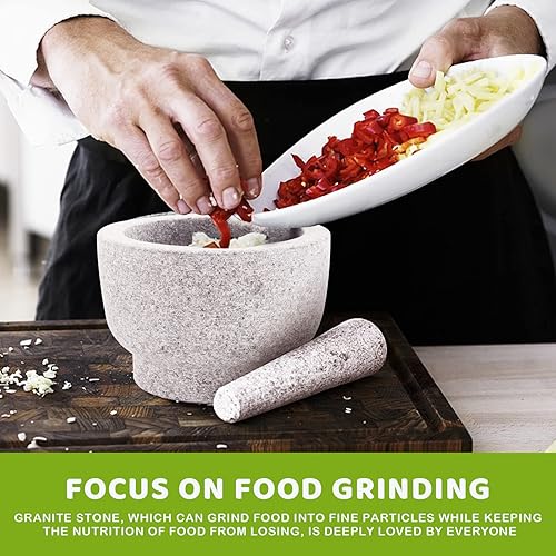 Miniatura 7 de Juego de Mortero y Pilón, de Granito Sin Pulir, Capacidad de 5 Tazas, 8 Pulgadas, para Moler Especias y Semillas, para Moler, Triturar y Machacar
