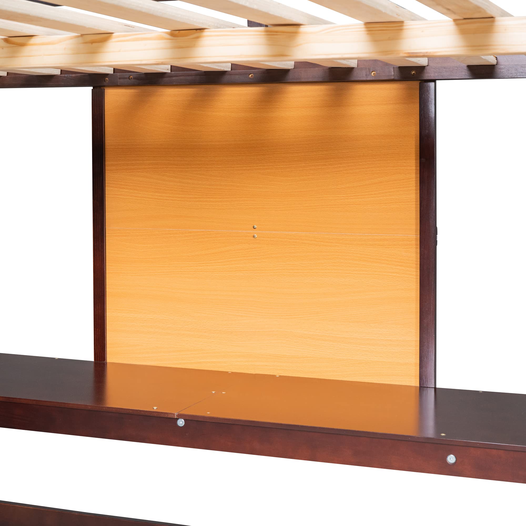 De cerca view of the two-shelf cabinet, showing its construction and shelves.