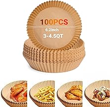 Airyfry Parchment Paper Air Fryer Liners – 100Pcs Air Fryer Disposable Paper Liner – Non Stick Parchment Paper for Air Fryers – Heat Resistant and Oil Proof Baking Paper (100Pcs-6.2 inch)