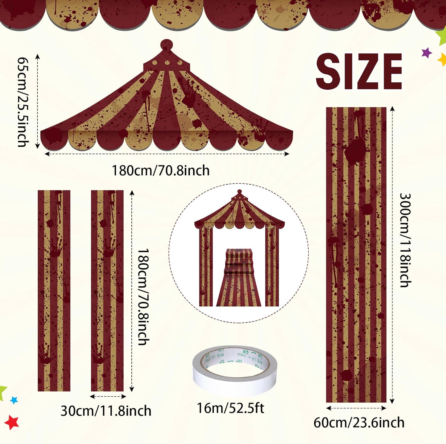 4 Pcs Carnival Circus Tent Decorations Carnival Entryway Door Party Decor Awning Hanging Banner Aisle Runners Supply for Circus Theme Birthday Celebration(Blood) - Image 2