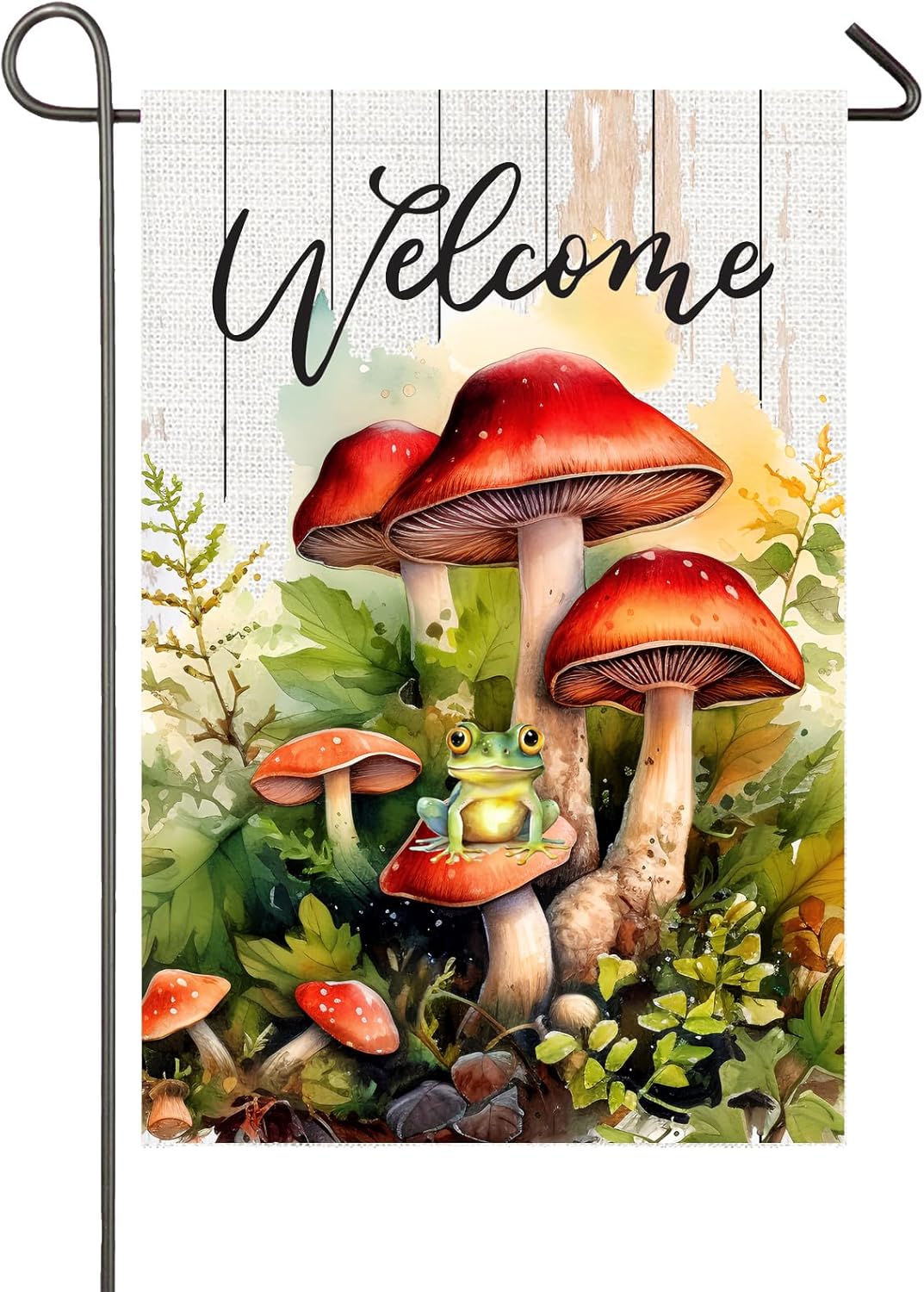 Mushroom Garden Flag Spring Summer Yard Flags for Outside 12x18 Inch Double Sided Vertical Red Mushrooms Frog Cottagecore Welcome House Porch Flag Seasonal Holiday Outdoor Decoration