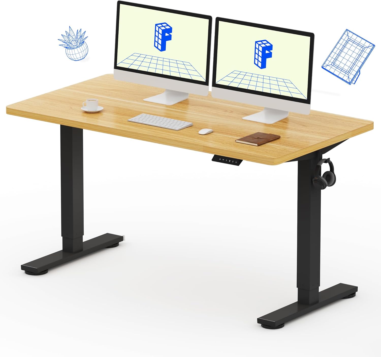 FLEXISPOT EN1 Whole-Piece Standing Desk 55x28 Electric Height Adjustable Desk for Home Office and Computer Workstation (Black Frame + 55" Maple Top, 2 Packages) 55x28" Maple - Image 1 of 9