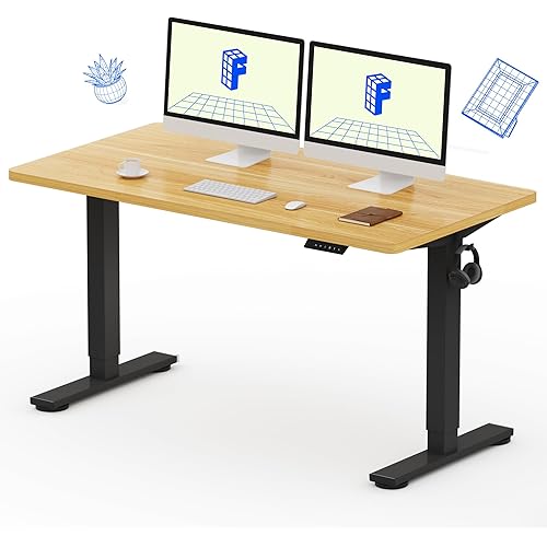 FLEXISPOT EN1 Whole-Piece Standing Desk 55x28 Electric Height Adjustable Desk for Home Office and Computer Workstation (Black Frame + 55" Maple Top, 2 Packages)