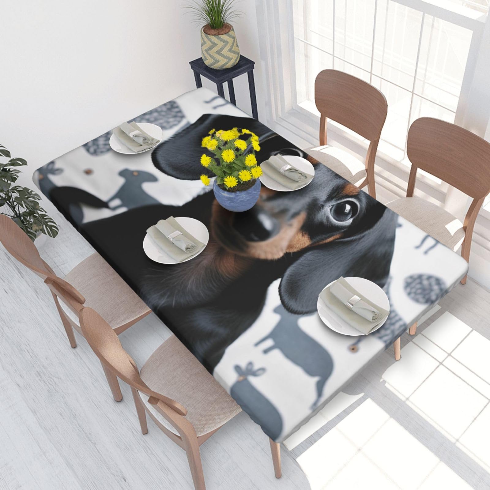 WPKJU Cute Dachshund Dog Printed Tablecloths 4ft Rectangular Table Covers Washable Polyester Decorative Table Cloth for Dining Table Picnic Wedding