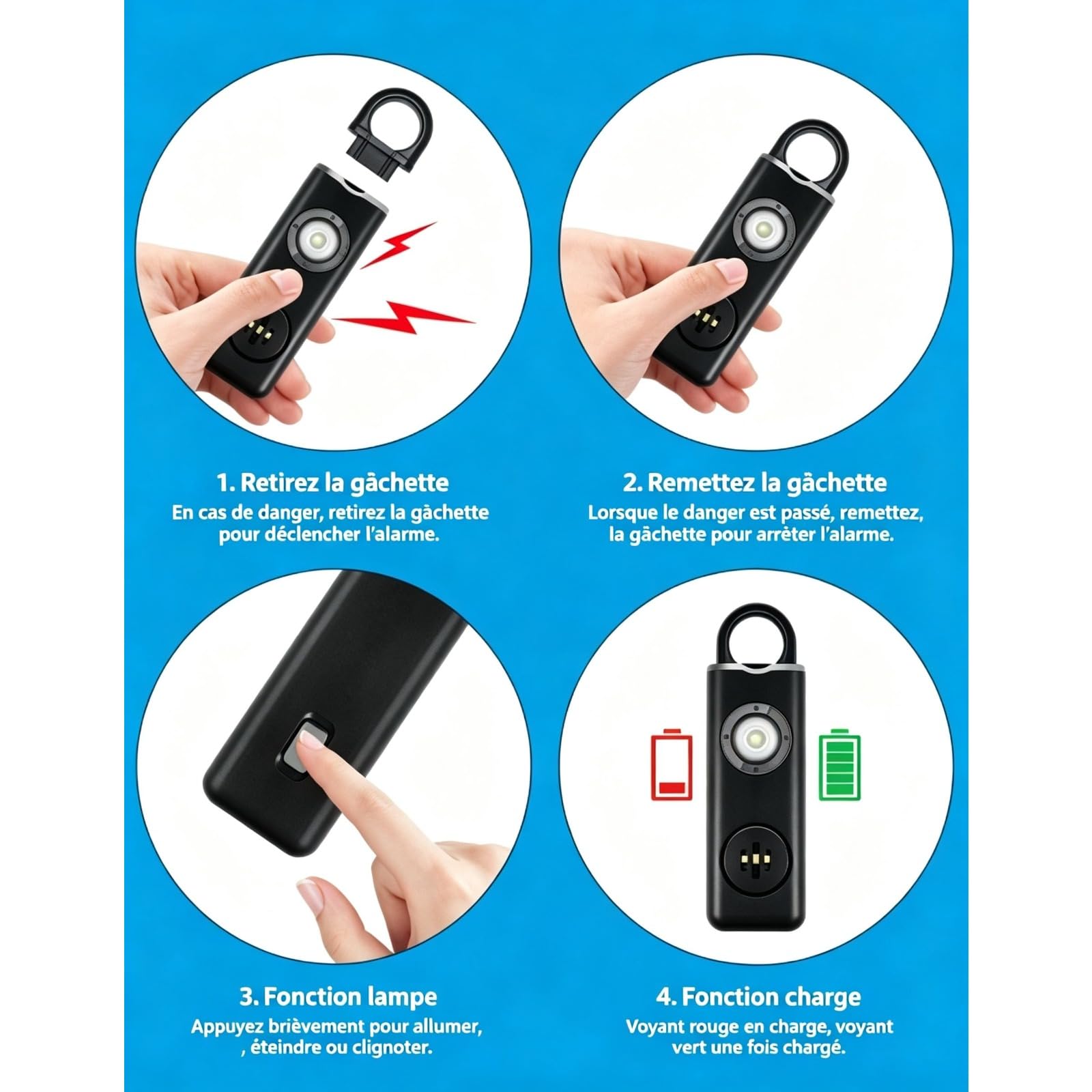 Version Améliorée Vigipulse Alarme De Poche 2026,personnelle Anti Agression | Signal 135 Décibels, Lumière LED Stroboscopique, Format Compact, Transport Facile, Dissuasion Efficace, Usage Quotidien