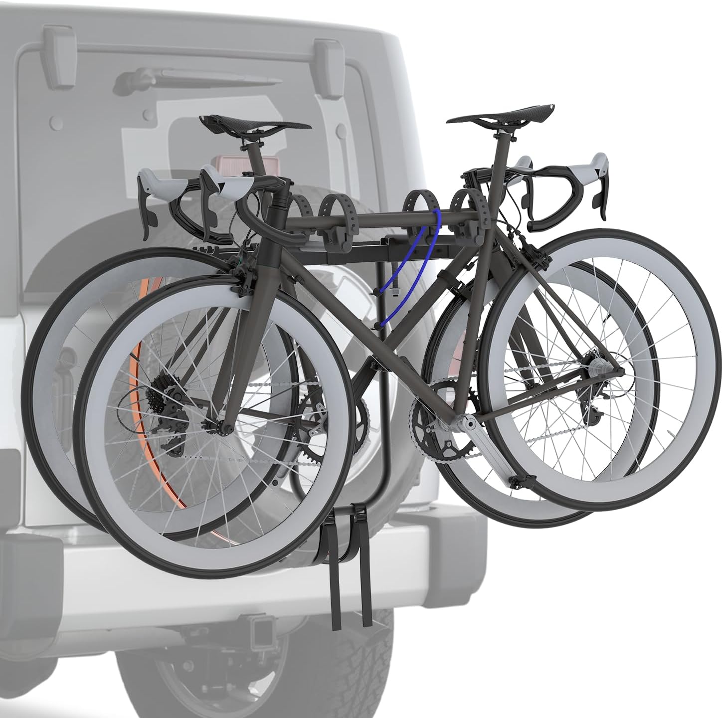 TOPOWN Foldable Mount Spare Tire Bike Rack for Car, Adjustable Bike Spare Wheel Rack Mounted for SUV, 2-Bike Spare Tire Bike Carrier for Car Heavy Duty