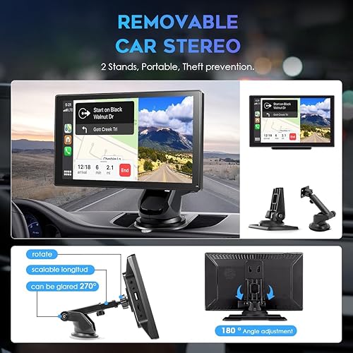 Miniatura 6 de Pantalla táctil inalámbrica Apple CarPlay y Android Auto estéreo portátil para automóvil de 7 pulgadas HD IPS con enlace de espejo, pantalla táctil