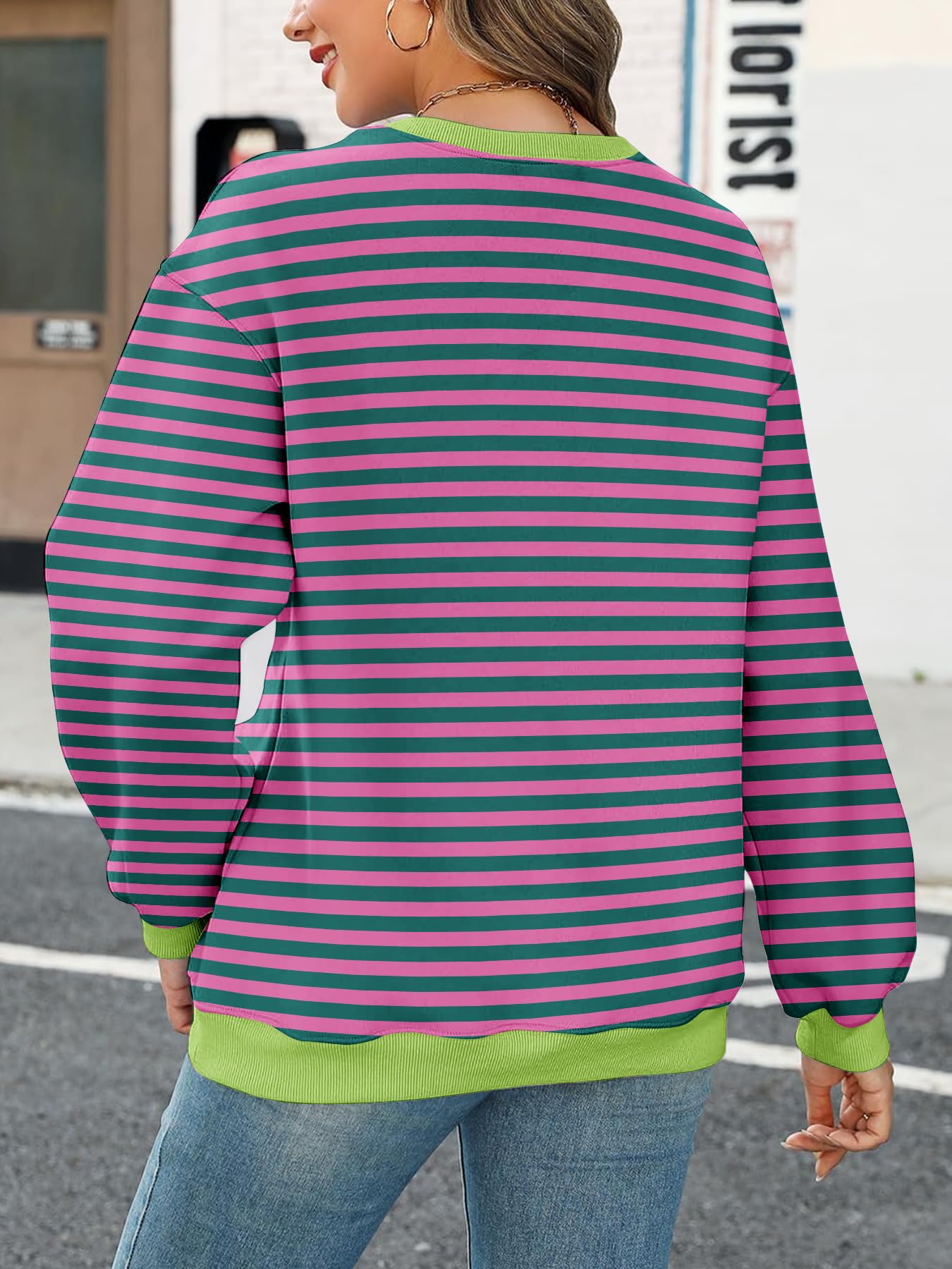 Damska bluza oversize w paski okrągły dekolt sweter z długim rękawem top casual Y2K jesienne ubrania koszula treningowa