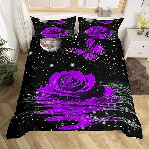 Miniatura 13 de Piscis - Juego de funda de edredón tamaño Queen con patrón de constelación 3D, funda de edredón de galaxia morada para niños, jóvenes, niñas, Multi