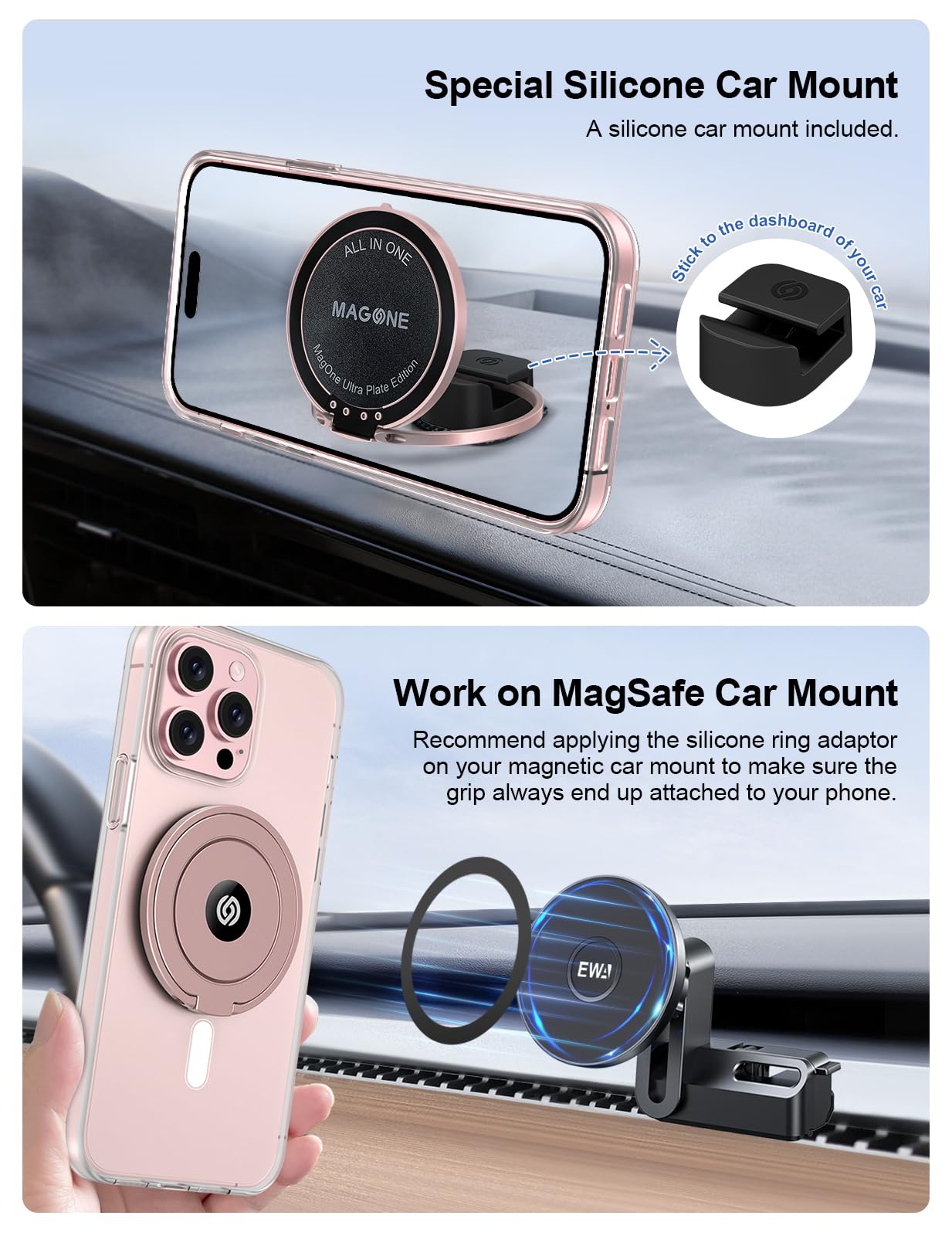 SUPERONE Magsafe Handygriff 4-in-1 – Magnetischer Ständer, Finger-Schlaufe, Kompatibel Mit IPhone 12-16, Rose