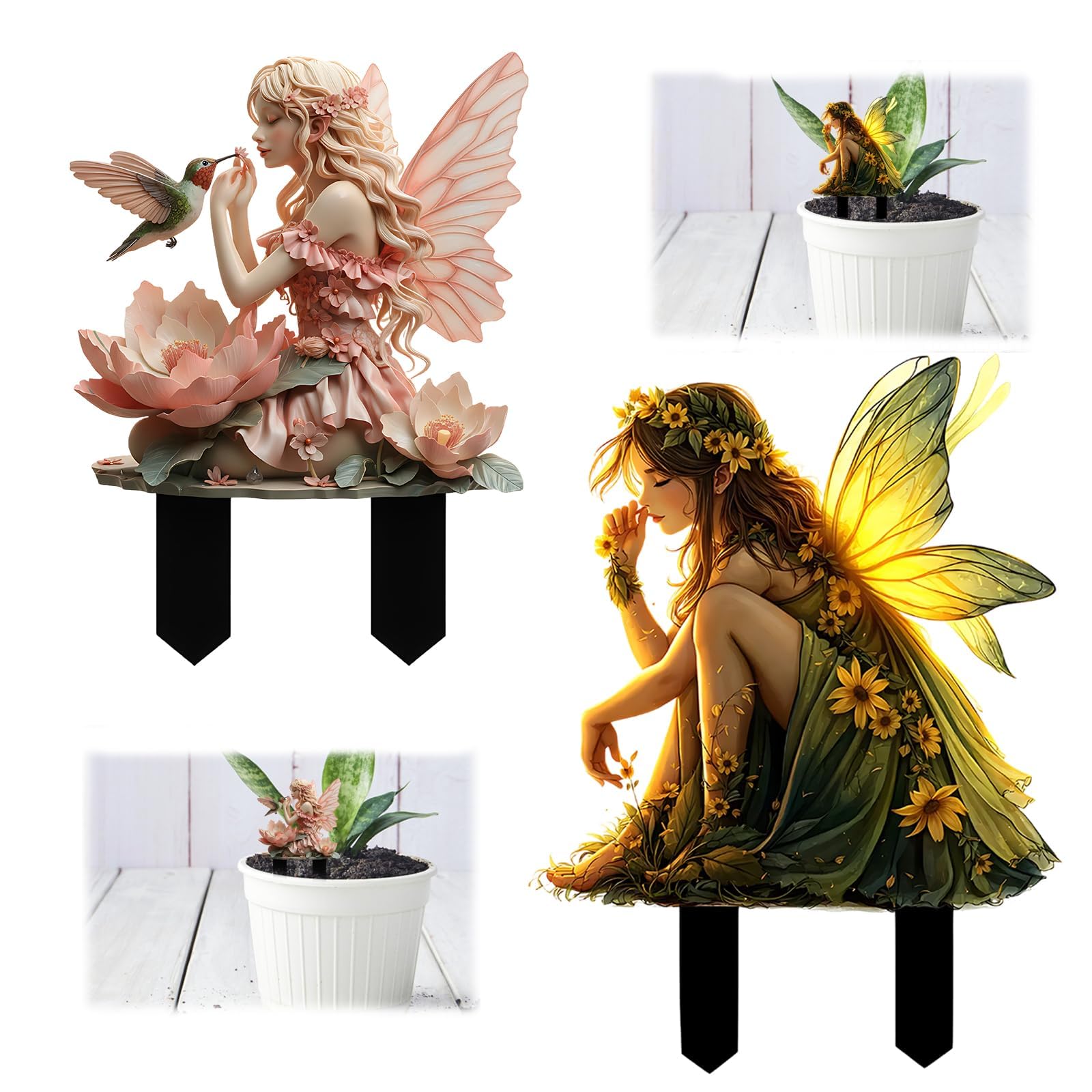 BAGUBDR 2 Pcs Fairies for Fairy Gardens, Fairy Garden Ornaments Outdoor, Garden Fairies Fairy Ornaments Suitable for Renovating Garden Areas, Decorating Potted Plants and Enhancing Visual Fun