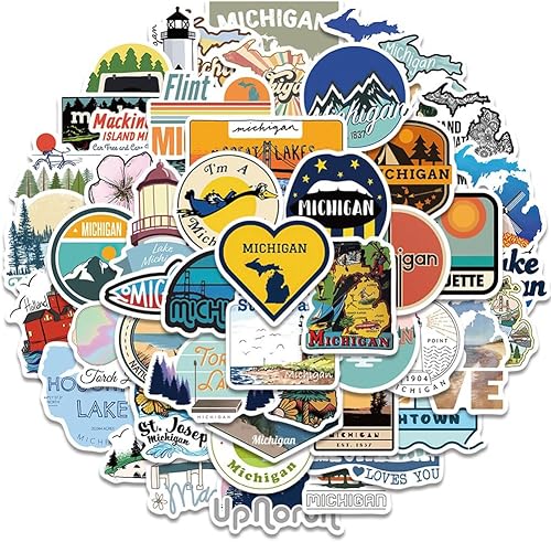 Miniatura 2 de Calcomanías del estado de Michigan, 50 unidades, calcomanías de vinilo impermeables para viajes de Michigan, botellas de agua, laptop, equipaje,