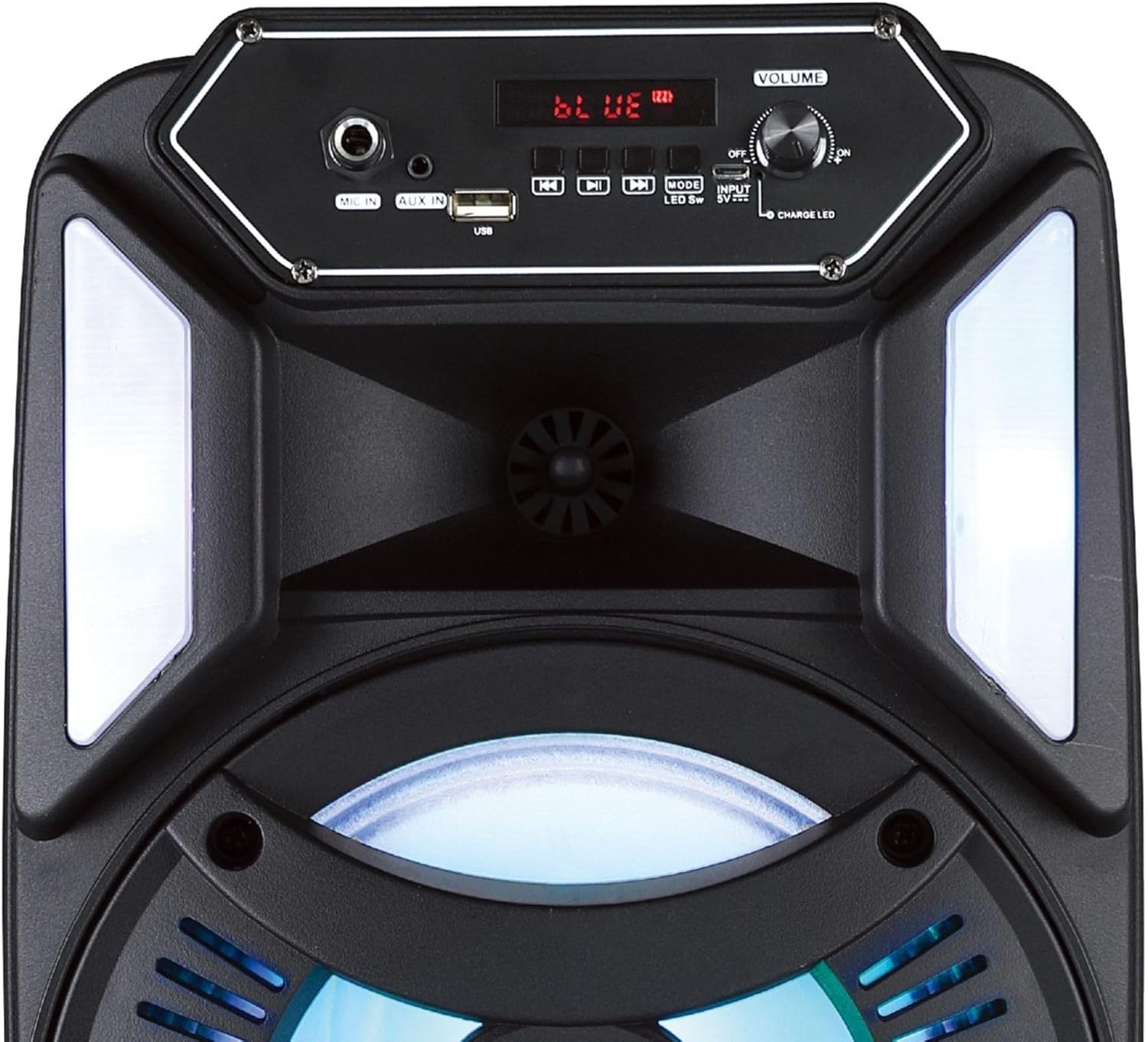AUDIOBOX Portable Karaoke Speaker with Wireless Remote, 8” Woofer, Sound Activated Light Show, Bluetooth, USB-C, and Wired Microphone for Parties and Events