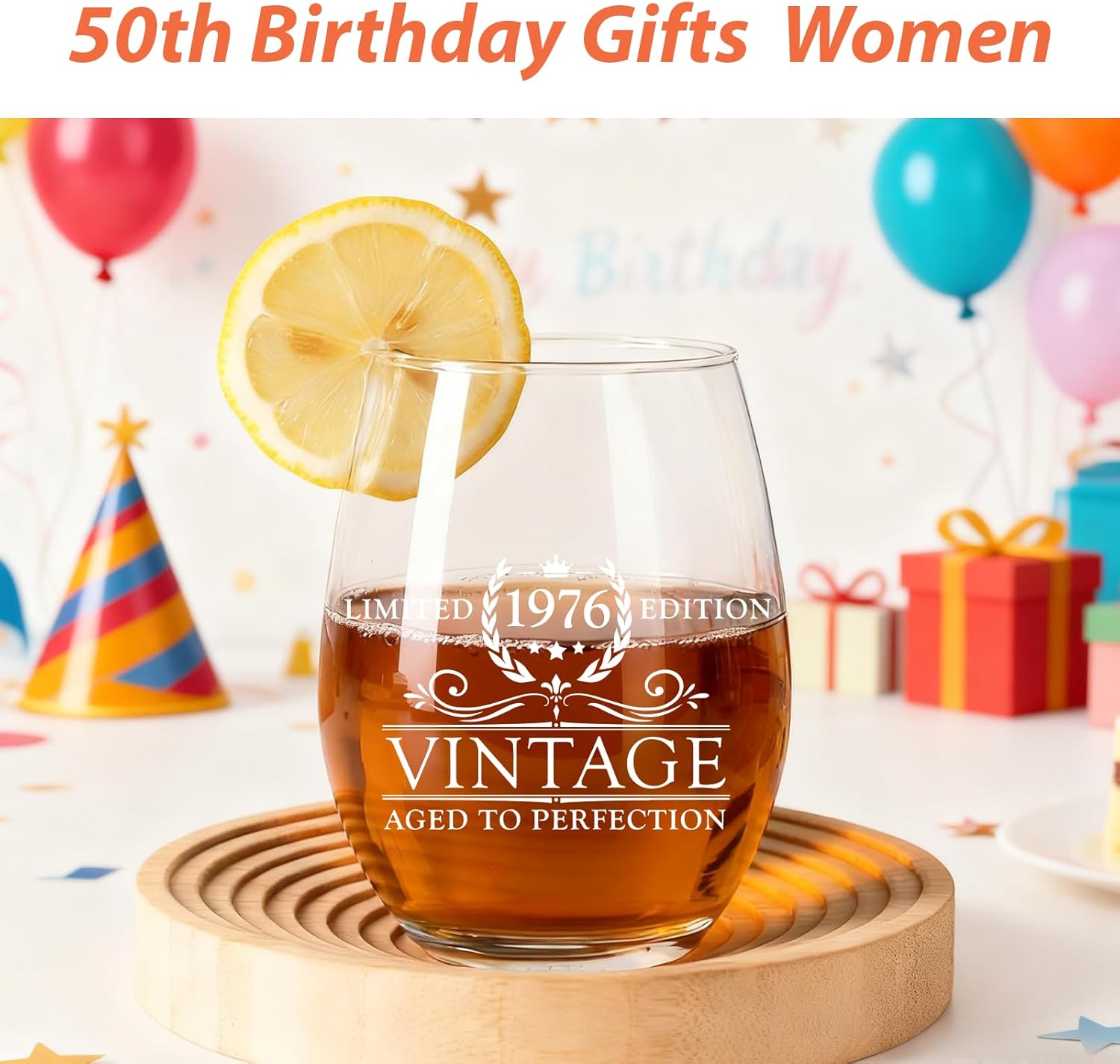 Lamyba 50th Birthday Gifts for Women, Vintage 1976 50th Birthday Wine Glass, 50th Bday Present for Women Wife Female Daughter Friends Sister, Best 50th Birthday Gift Ideas - Image 3
