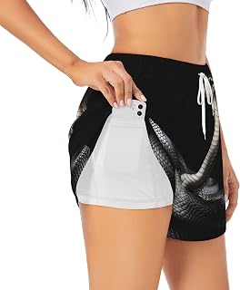 Black Cobra Snake for Women's 2 in 1 Running Shorts Gym Workout Shorts with Pockets