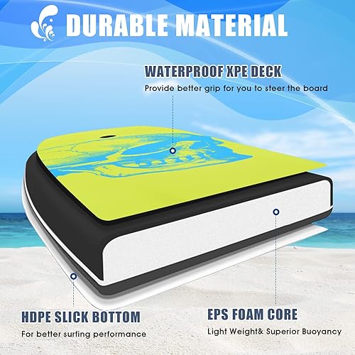 Miniatura 4 de Goplus Boogie Boards para la playa, 37 pulgadas41 pulgadas con núcleo EPS, cubierta XPE antideslizante, correa de muñeca para surf en el océano,