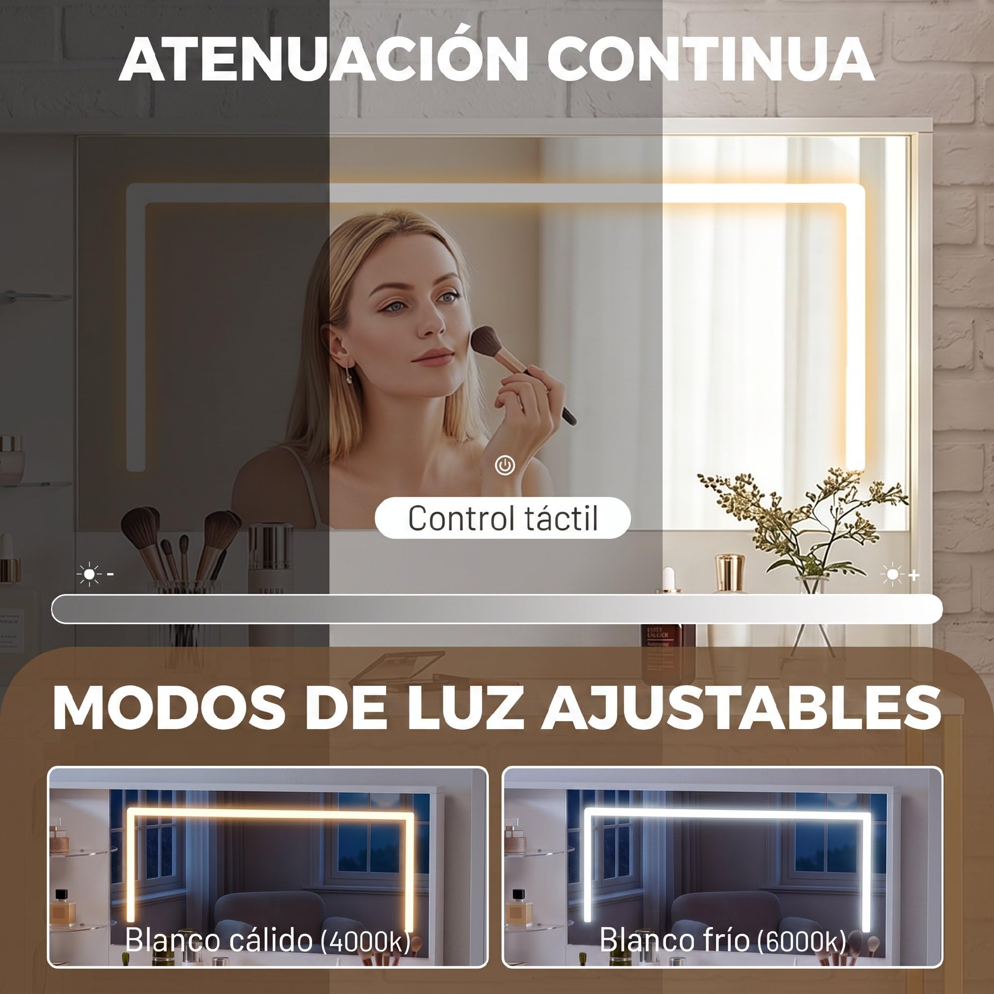 HOMCOM Tocador de Maquillaje con Espejo LED Regulables Taburete Blanco