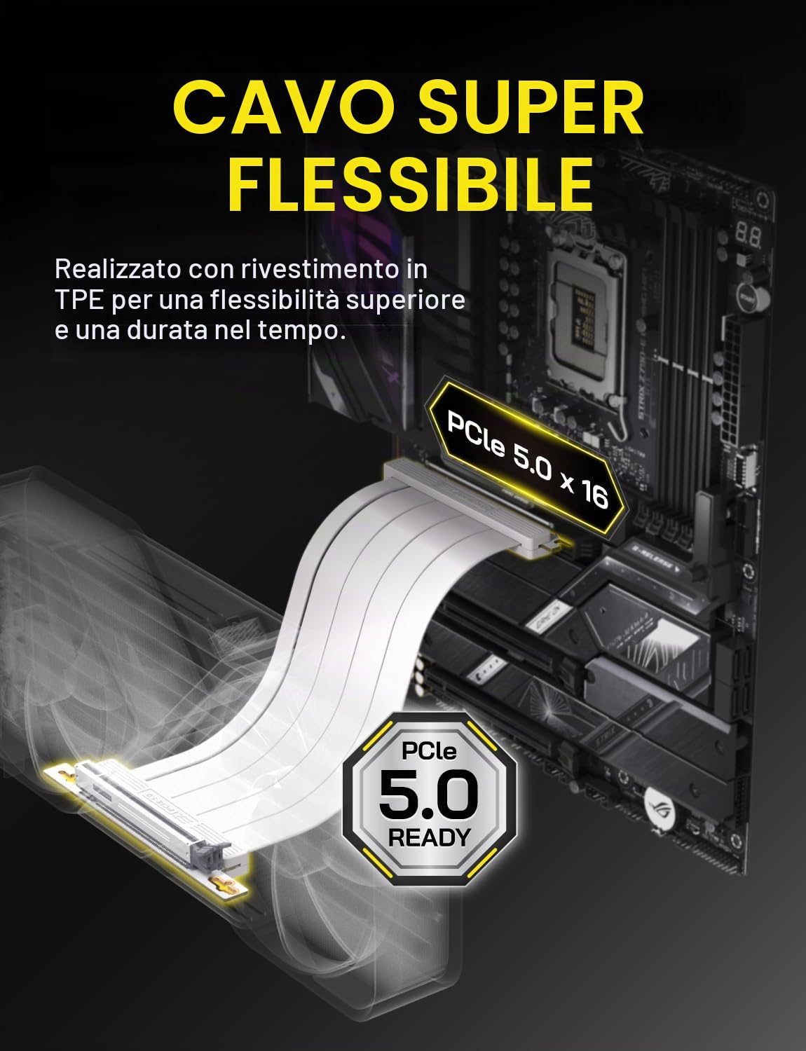 EZDIY-FAB Cavo Riser PCIe 5.0 X16, 64 GB/s, per GPU RTX 50/RTX 40, RX 9000/RX 7000, scheda di espansione PCIe, retrocompatibile con PCIe 4.0/3.0, supporto verticale per GPU, angolo retto - 30 cm
