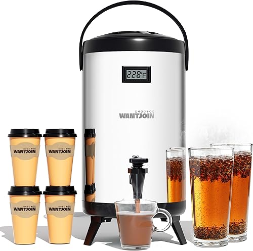 WantJoin Dispensador de bebidas aislado, urna de agua caliente y fría para 75 tazas, para catering, dispensador de bebidas calientes de acero