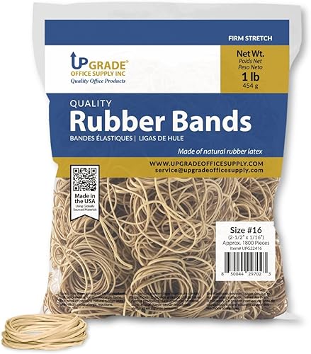 Upg22416 - Correas de goma tamaño 16 2-12 x 116 pulgadas crepé natural fabricado en Estados Unidos bolsa de 3 libras