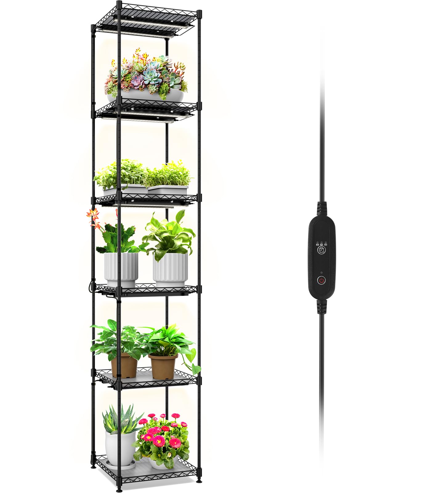 Photo 1 of Barrina DIY Plant Stand with Grow Light for Indoor Plants, 10-Pack 50W T5 1FT 5000K Black Grow Lights for Seed Starting, 6-Tier Plant Shelf Grow Light, Timer Switch, 13.8" x 13.8" x 70.9"