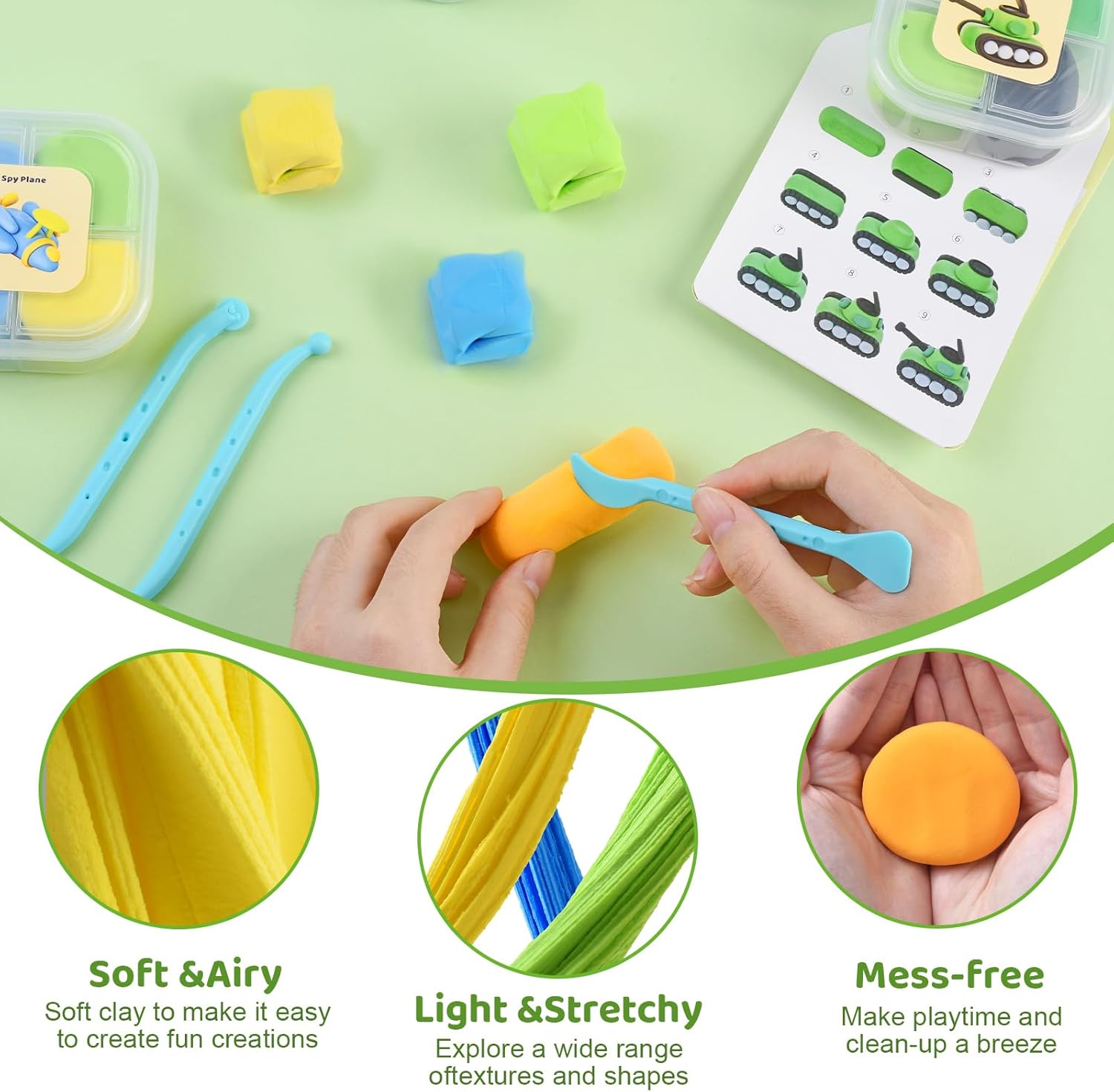 Model Magic Air Dry Clay Kit for Kids - Camouflage World 12-Piece Sculpting Set, Ultra Light Soft Non-Sticky Modeling Clay with Tools, Safe Non-Toxic Art Gift for Boys Girls