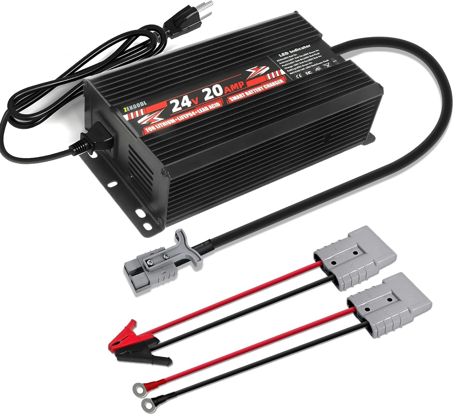 24V Battery Charger,20A Forklift Charger for LiFePO4/Lithium/Lead Acid Battery, Smart AC-DC Charger with Anderson Connector, for ATVs,Golf Carts, Boats, Scissor Lift, Floor Scrubbers, Motorcycles