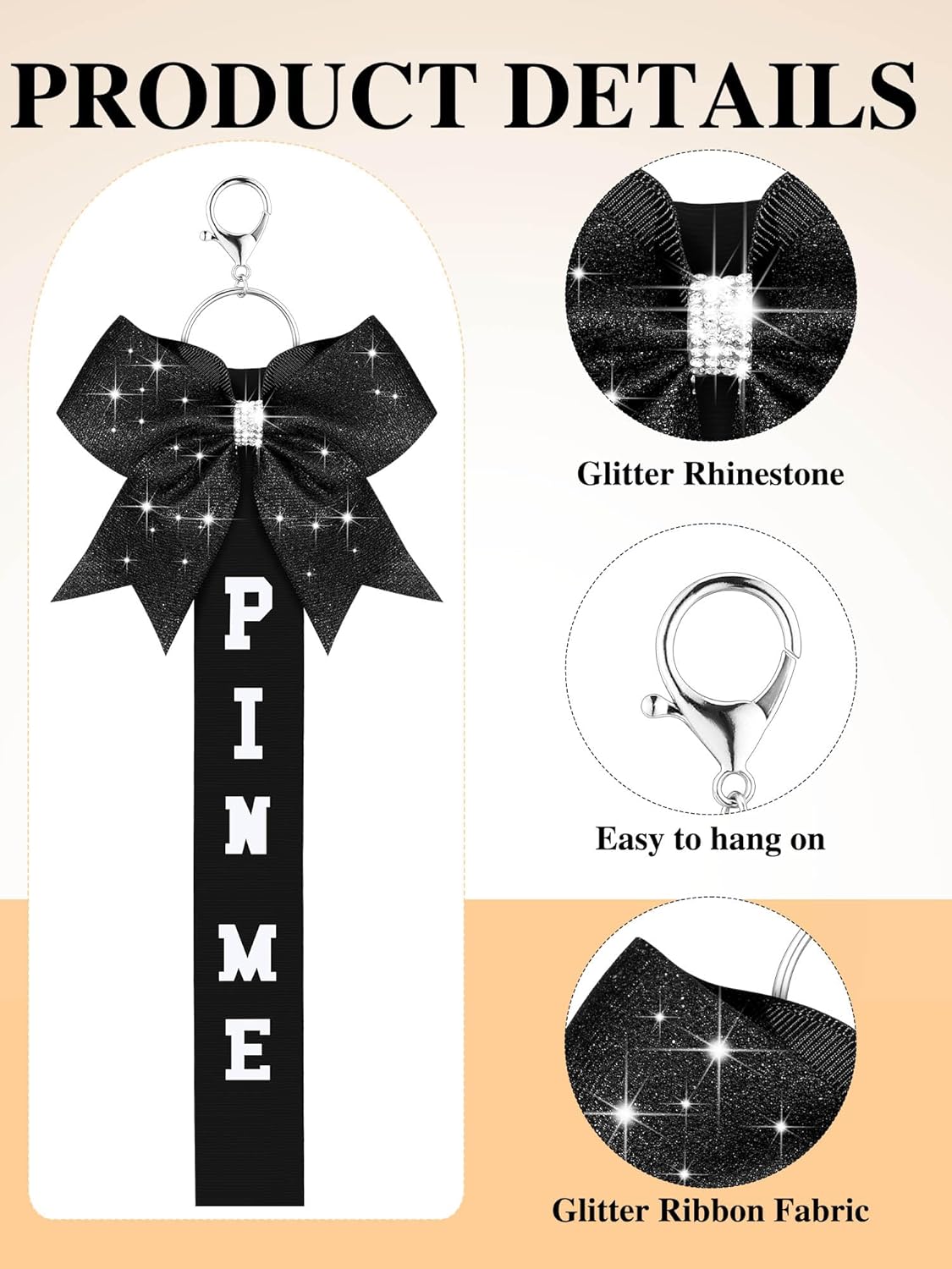Landical Cheer Pin Me Ribbon Cheerleader Ribbon Keychain with Rhinestones Bow for Cheerleader Bag Backpack - Image 2
