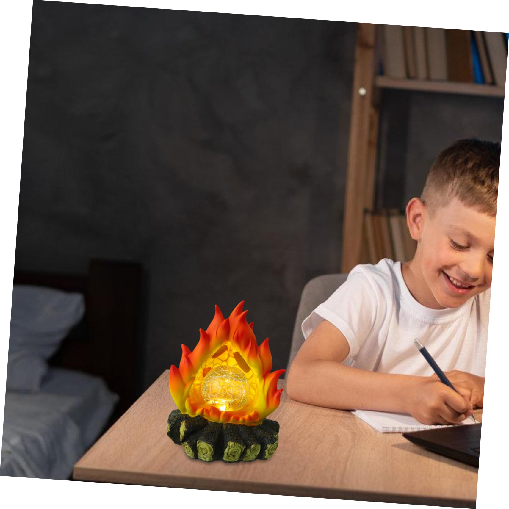 jojofuny Lampka Led Solarną Energii z Realistycznym Płomieniem Figurka Ogniska Festiwal Idealna Do Ogrodów i Wnętrz Wodoodporna Dekoracja Ogniskowa