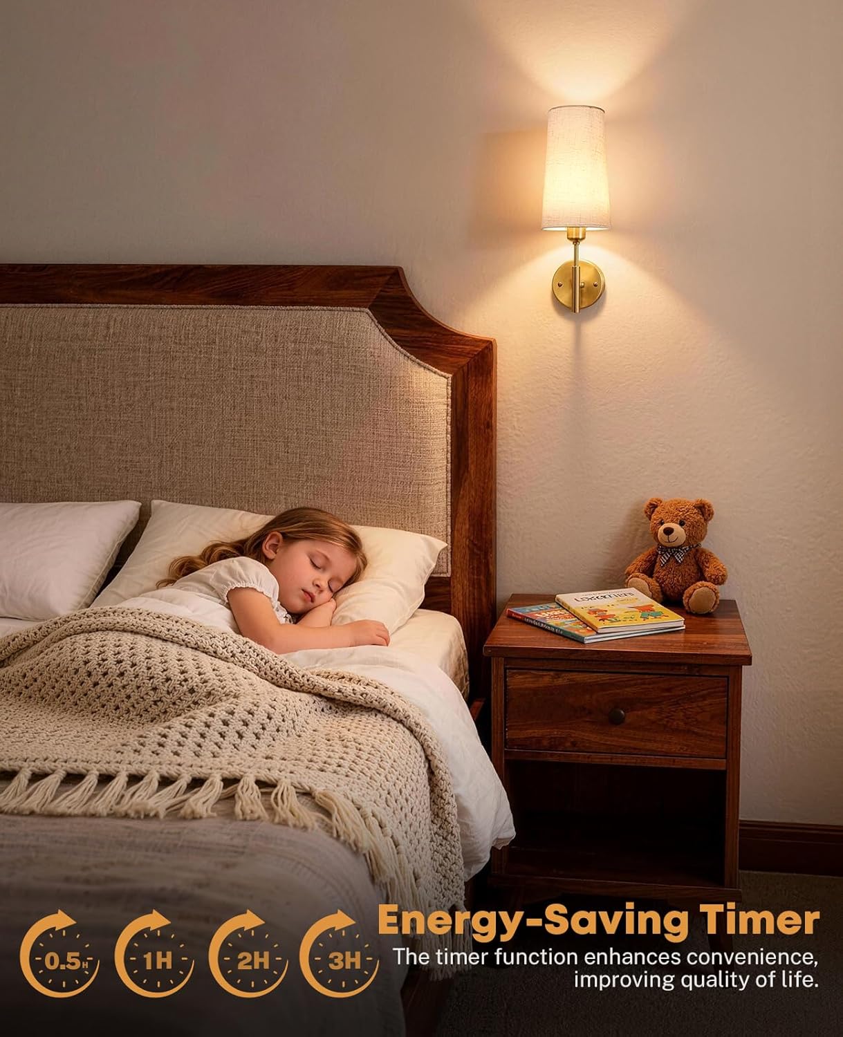 Battery Operated Wall Sconce Set of Two, Gold Rechargeable Wall Sconce, 13000mAh Wireless Wall Sconce with Remote, No Wire Dimmable Wall Lamp/Light for Bedroom, Beige Linen Fabric